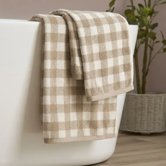 Gingham Check Towel - Brown, Cotton