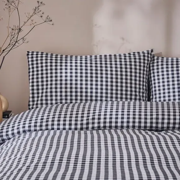 Gingham Duvet Cover Set with Pillowcase - Black