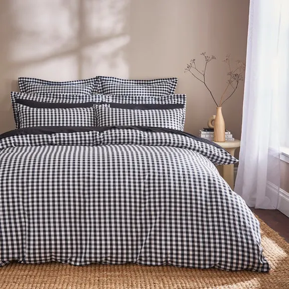 Gingham Duvet Cover Set with Pillowcase - Black
