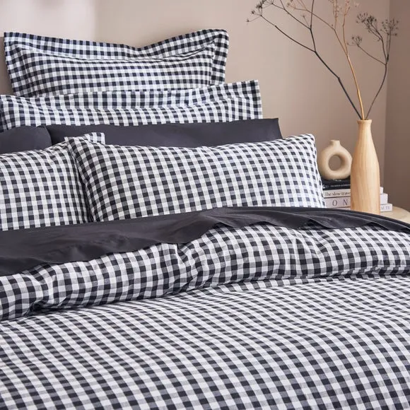 Gingham Duvet Cover Set with Pillowcase - Black