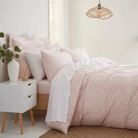 Gingham Duvet Cover Set with Pillowcase - Blush