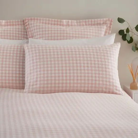 Gingham Duvet Cover Set with Pillowcase - Blush