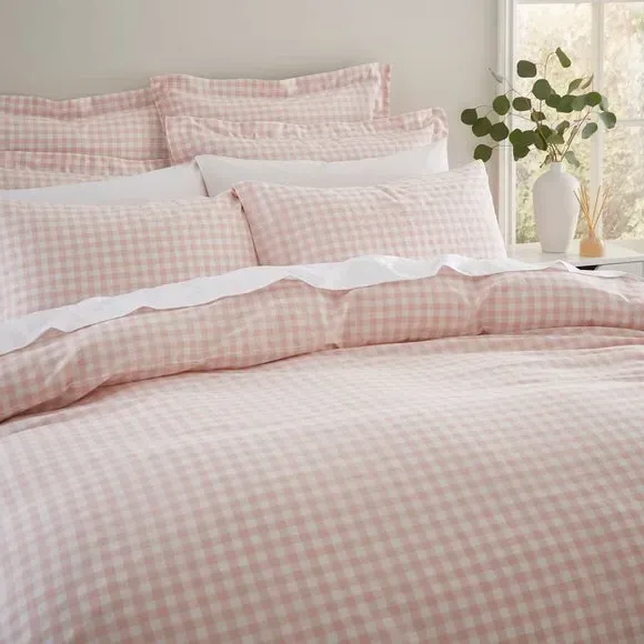 Gingham Duvet Cover Set with Pillowcase - Blush