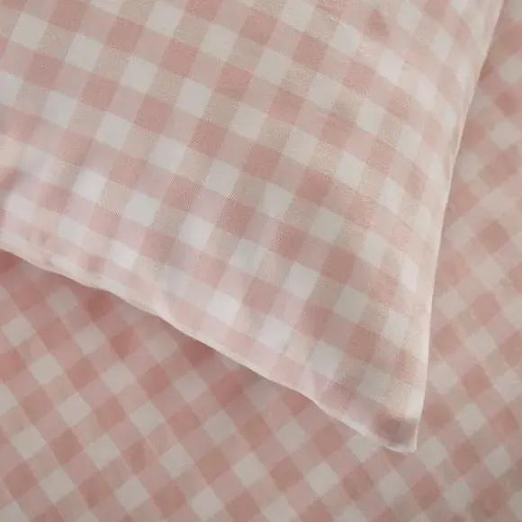Gingham Duvet Cover Set with Pillowcase - Blush