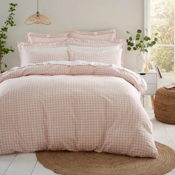 Gingham Duvet Cover Set with Pillowcase - Blush