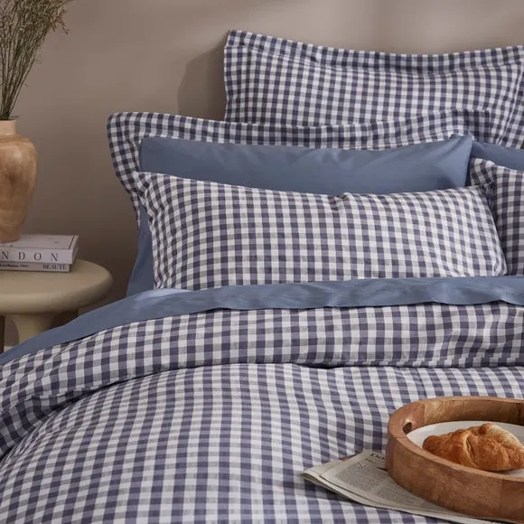 Gingham Duvet Cover Set with Pillowcase - Folkstone Blue