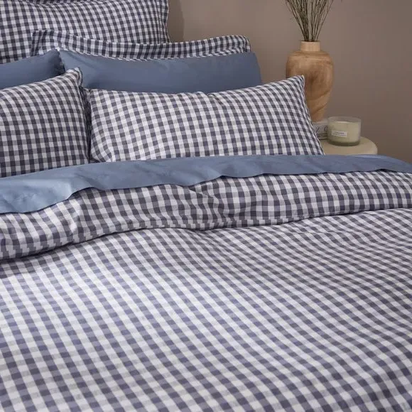 Gingham Duvet Cover Set with Pillowcase - Folkstone Blue