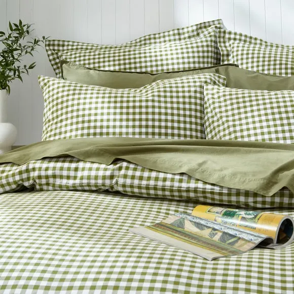 Gingham Duvet Cover Set with Pillowcase - Green