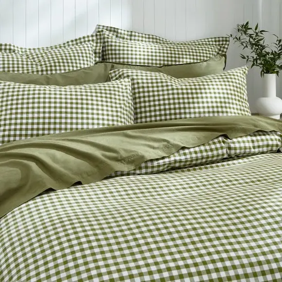 Gingham Duvet Cover Set with Pillowcase - Green