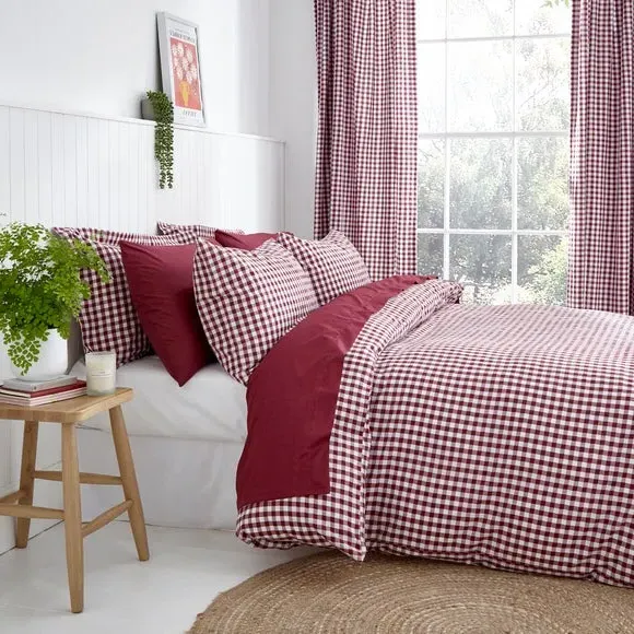 Gingham Duvet Cover Set with Pillowcase - Mulberry