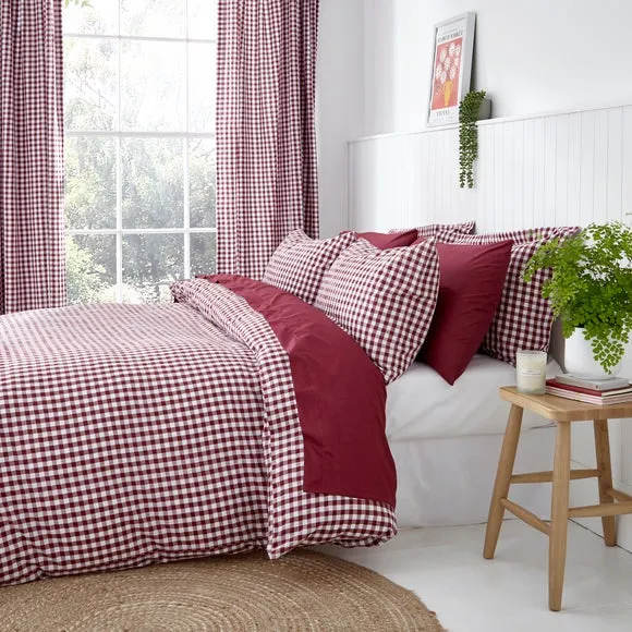 Gingham Duvet Cover Set with Pillowcase - Mulberry