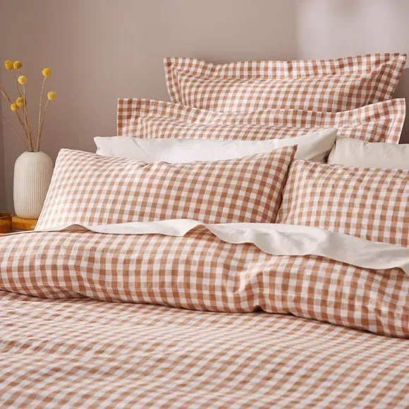 Gingham Duvet Cover Set with Pillowcase - Natural