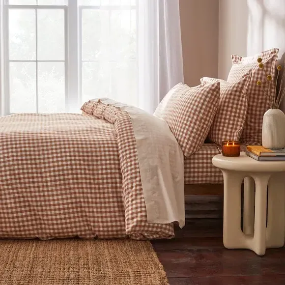 Gingham Duvet Cover Set with Pillowcase - Natural