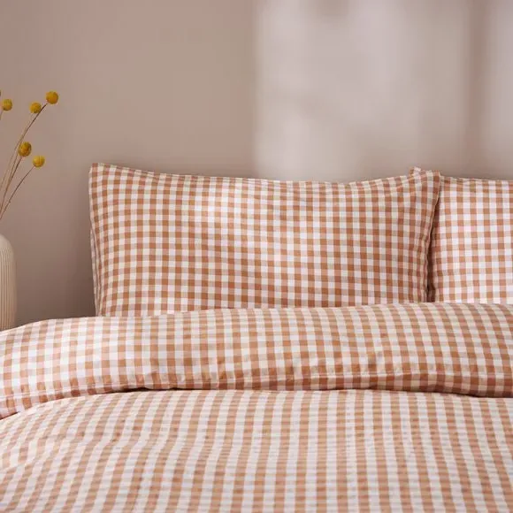 Gingham Duvet Cover Set with Pillowcase - Natural