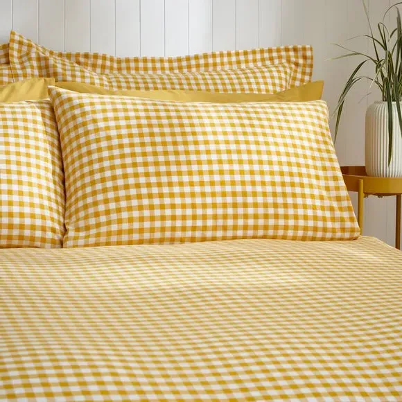 Gingham Duvet Cover Set with Pillowcase - Ochre