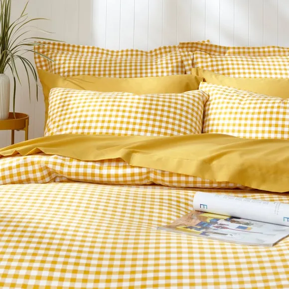 Gingham Duvet Cover Set with Pillowcase - Ochre