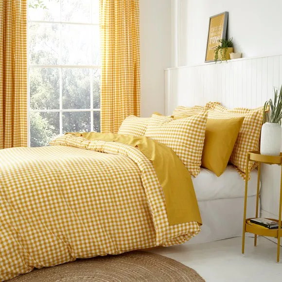 Gingham Duvet Cover Set with Pillowcase - Ochre