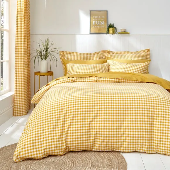 Gingham Duvet Cover Set with Pillowcase - Ochre