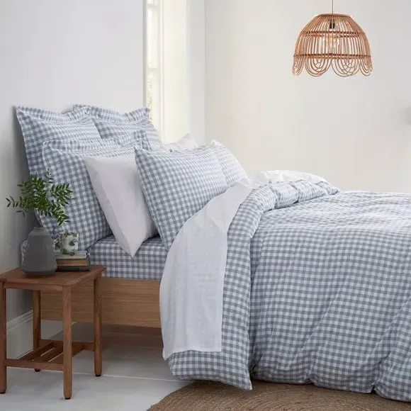 Gingham Fitted Sheet - Ashley Blue, Cotton