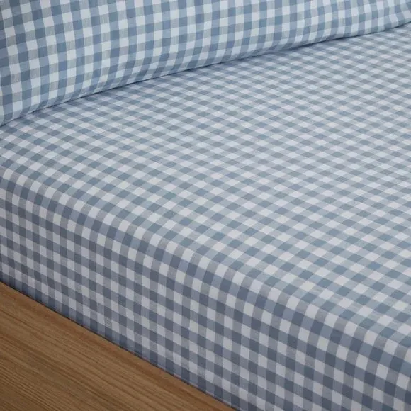 Gingham Fitted Sheet - Blue, Cotton