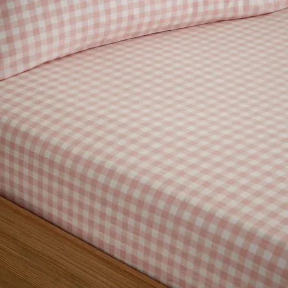 Gingham Fitted Sheet - Blush, Cotton