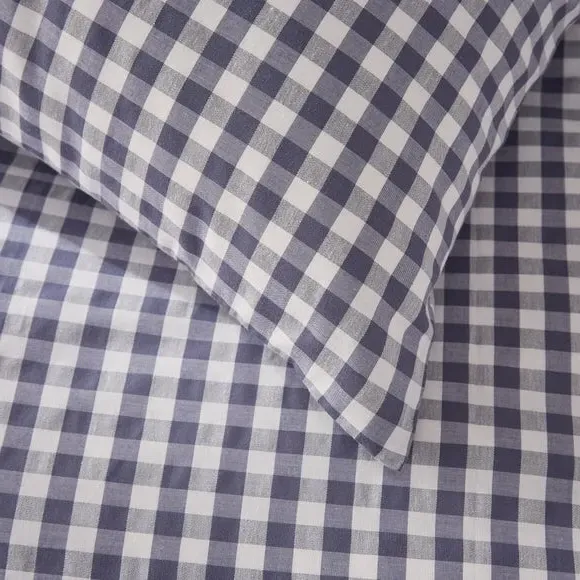 Gingham Fitted Sheet - Folkstone Blue, Cotton