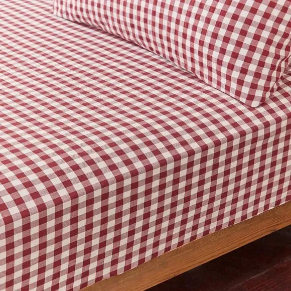 Gingham Fitted Sheet - Mulberry, Cotton