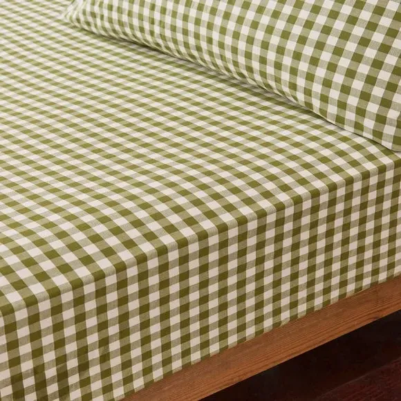 Gingham Fitted Sheet - Olive, Cotton