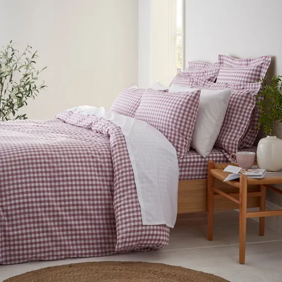 Gingham Fitted Sheet - Orchid, Cotton