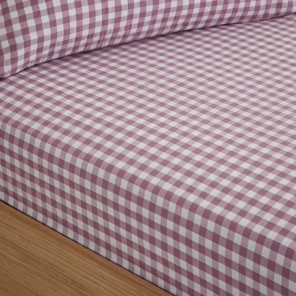 Gingham Fitted Sheet - Orchid, Cotton