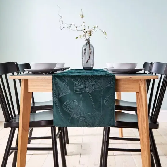 Gingko Printed Table Runner - Green, Polyester image