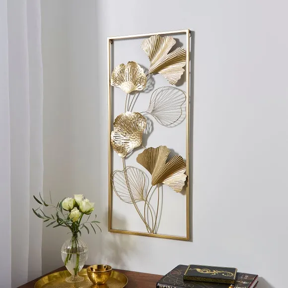 Ginkgo Leaf Wall Art Panel - Gold, Iron