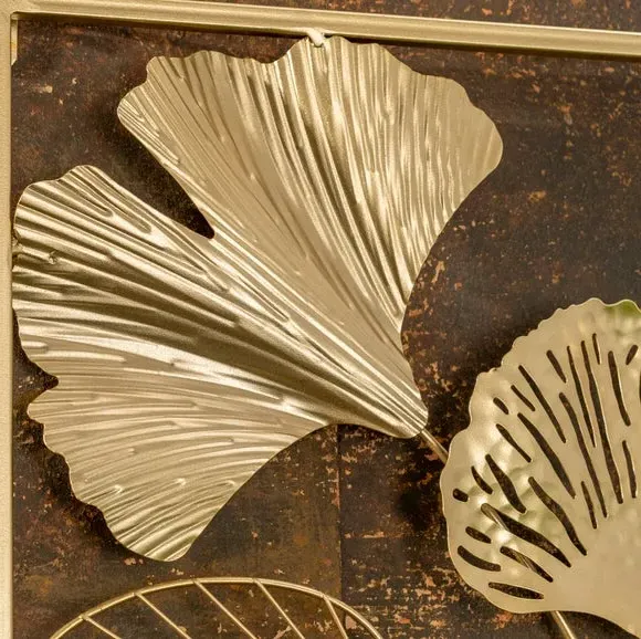 Ginkgo Leaf Wall Art Panel - Gold, Iron