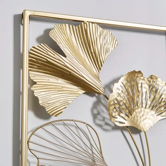 Ginkgo Leaf Wall Art Panel - Gold, Iron