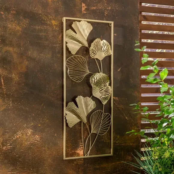 Ginkgo Leaf Wall Art Panel - Gold, Iron image