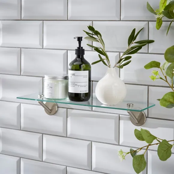 Glass Bathroom Shelf - Brushed Silver, Metal image