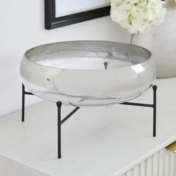 Glass Bowl on Stand - Black, Smoked Glass image