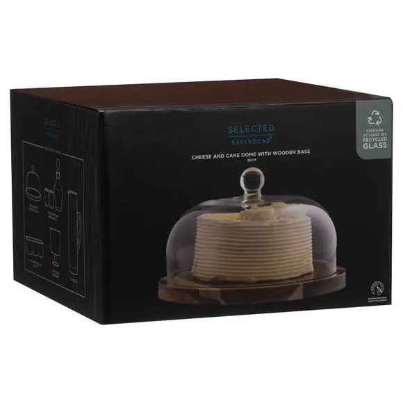 Glass Dome with Base - Clear, Acacia Wood