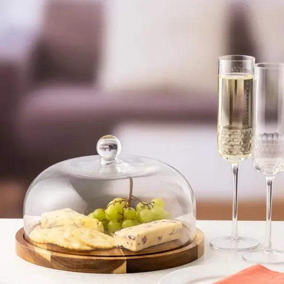 Glass Dome with Base - Clear, Acacia Wood image