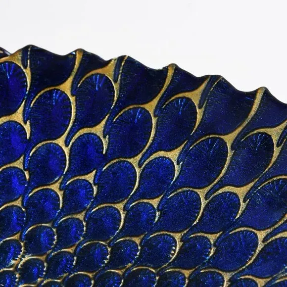 Glass Platter with Peacock Design - Teal, Glass