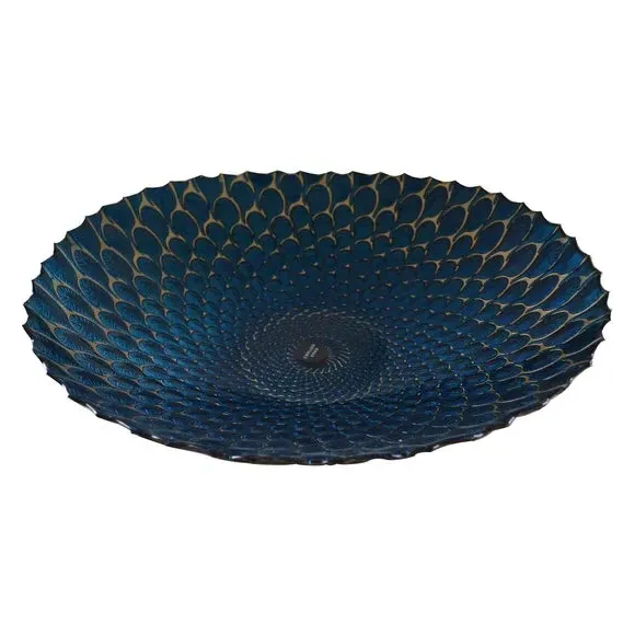 Glass Platter with Peacock Design - Teal, Glass