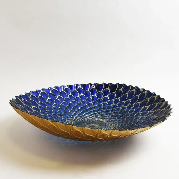 Glass Platter with Peacock Design - Teal, Glass
