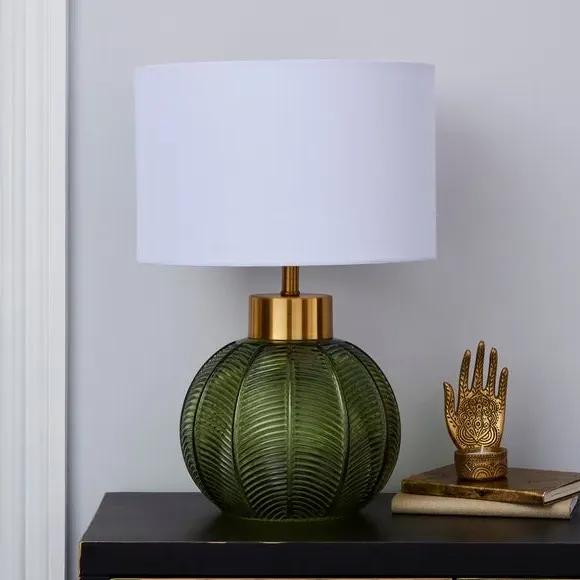 Glass Table Lamp with Brass Base - Green