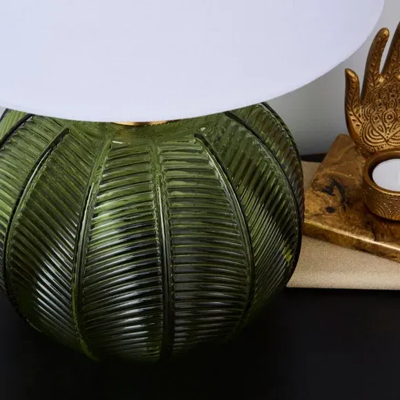 Glass Table Lamp with Brass Base - Green