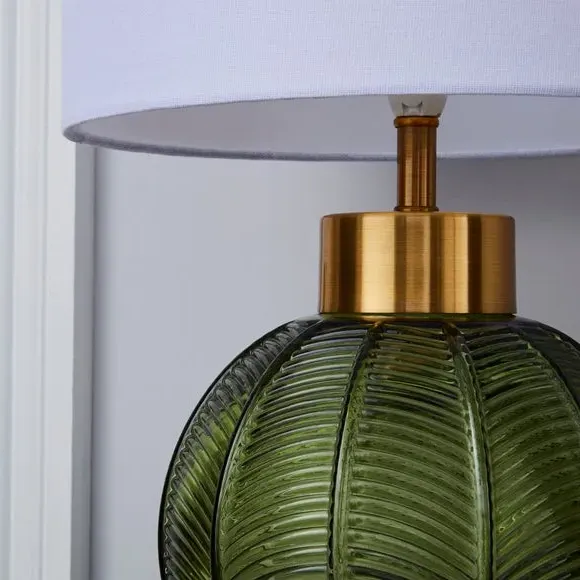 Glass Table Lamp with Brass Base - Green