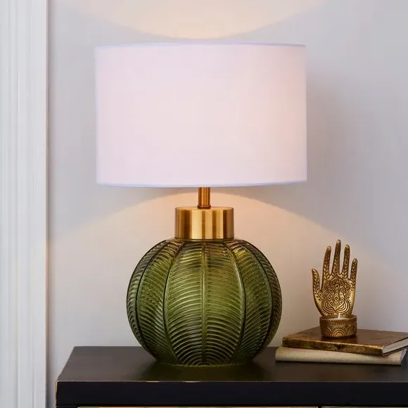 Glass Table Lamp with Brass Base - Green image