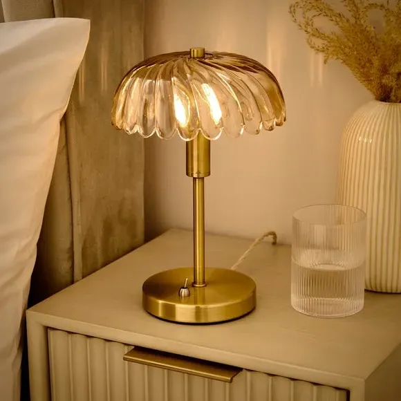 Glass Table Lamp with Floral Design - Gold, Metal