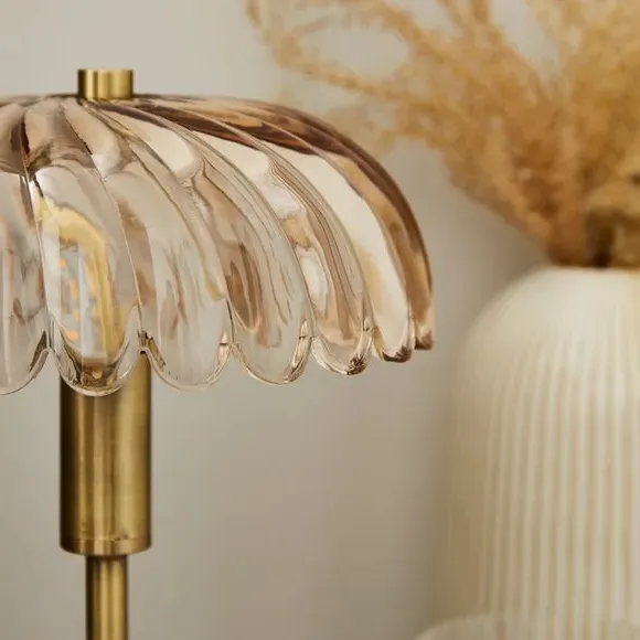 Glass Table Lamp with Floral Design - Gold, Metal