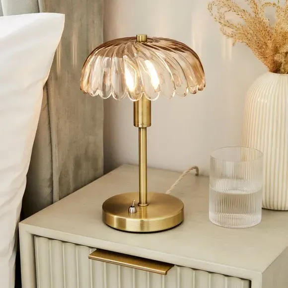 Glass Table Lamp with Floral Design - Gold, Metal image