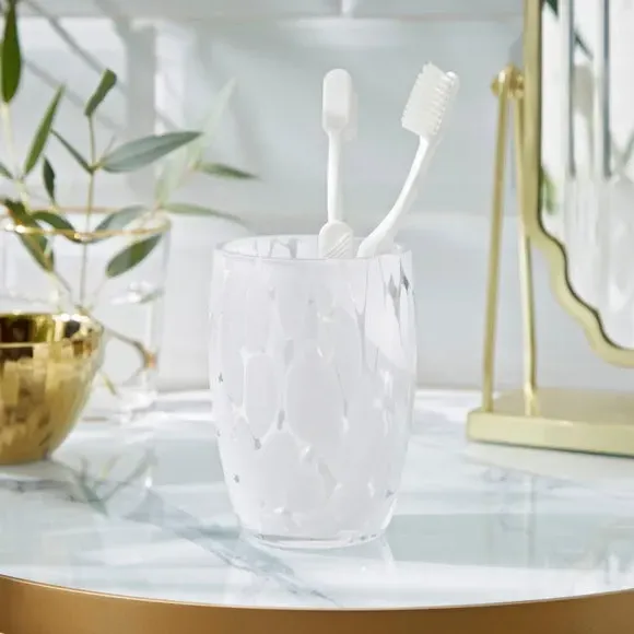 Glass Toothbrush Holder - White, Confetti Design image